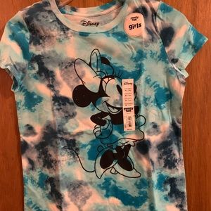 NWT Disney Girls XL Tie Dye T-Shirt with Minnie Mouse in turquoise/white